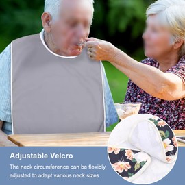 WAYUTO 2Pcs Adult Bibs with Crumb Catcher Eating Apron for Elderly Disabled Adjustable Clothing Protectors for Men Women Waterproof Washable Bibs Gray