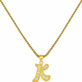 LIFETIME JEWELRY Small Initial Cubic Zirconia Letter Necklace Chain 24k Gold Plated (K - 7/8" Initial + 20" Necklace)