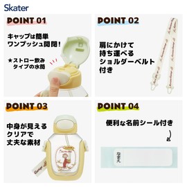 Skater PDSH6DX-A Curious George Water Bottle with Straw, 18.9 fl oz (530 ml), One Push for Kids