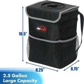 EPAuto Waterproof Car Trash Can with Lid and Storage Pockets, 2.5 Gallon, Black