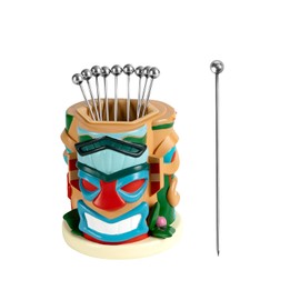 Lexenic Unique Cocktail Picks for Drinks with Tiki Style Holder, 4.3’’ Stainless Steel Cocktail Sticks Martini Picks with Fancy Holder Set for Bars,Restaurants,Sandwiches,Fruits,BBQ-12 Pack