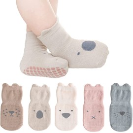 CHOUYOUAGAIN Unisex Baby Non Slip Grip Socks, Soft Children Floor Socks Toddler Knee High Anti Skid Crew Slipper Crawling Socks Newborn Cartoon Socks for 0-1 Year Old Girls Boys Kids (M)