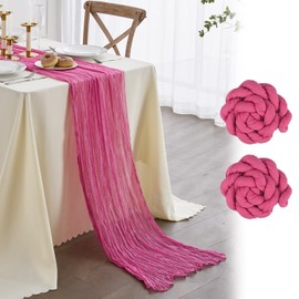 Nialnant 2 Pack Pink Cheesecloth Table Runner, 10Ft Rosered Gauze Table Runners for Wedding Bridal Shower, Holiday Birthday Gender Reveal Party, Easter Chair Table Decoration - 35x120 Inch