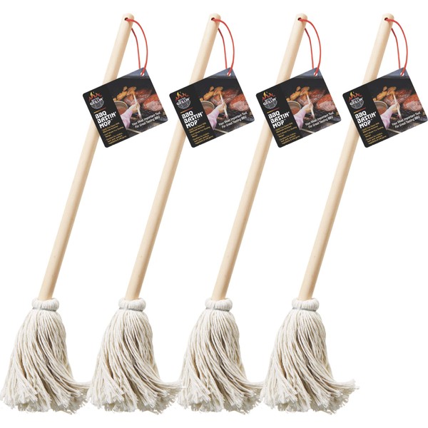 Better Grillin BBQ Bastin Mop Basting Barbecue Brush/Mop Easily Applies Marinades, Sauces, Washes Out, 16in Handle, 4pk