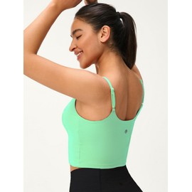 Omwilddo Womens Scoop Neck Longline Padded Sports Bra Adjustable Strappy Butter Workout Crop Tank Top,Light Compression Apple Green XS