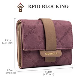 MUIIKOLA Women's RFID Blocking Purse Vegan Leather Small Women's Purse with 5 Card Slots and 1 ID Window, Cerise - S, rfid wallet