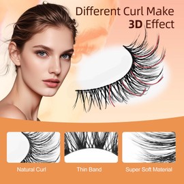 GEMERRY False Eyelashes 3D with Glue 10 Pairs Cat Eye Fake Lashes Natural Sweeping Russian Stripes Artificial Eyelashes (BY004-Kit)