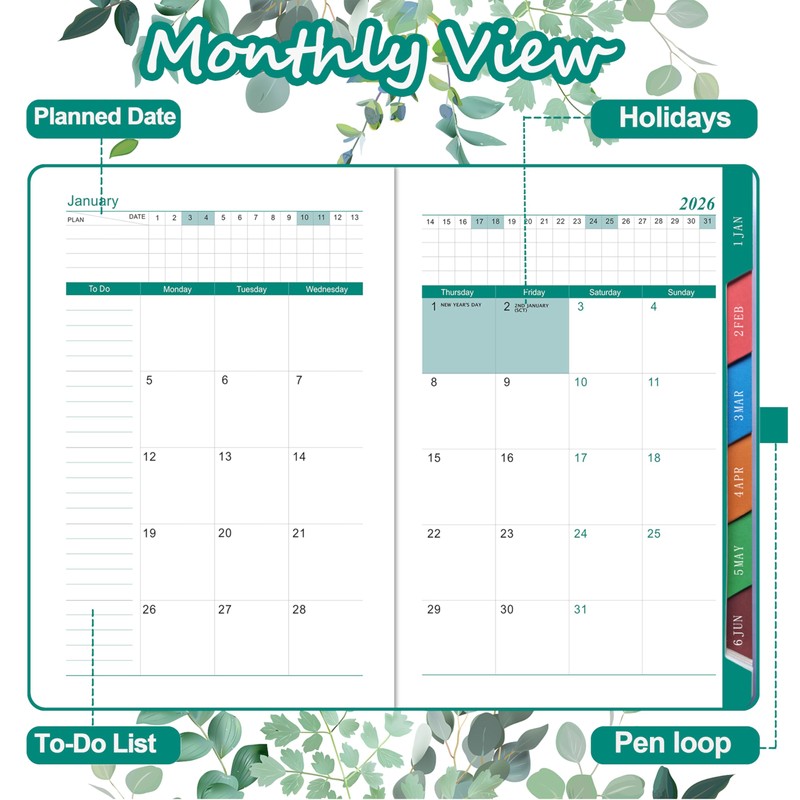2026 Diary A5 Day per Page, Full-Year Planner (Jan -
