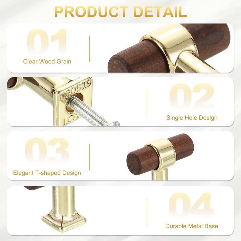 sourcing map 4Pcs T-Bar Wooden Drawer Pulls, 1.57" x 0.69"