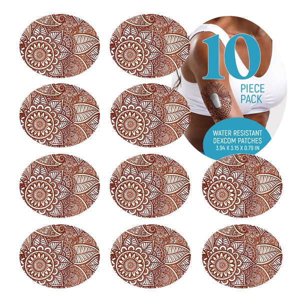 Dexcom Adhesive Henna Design Adhesive Patches with Split Backing, Easy to Apply x 10 Pack