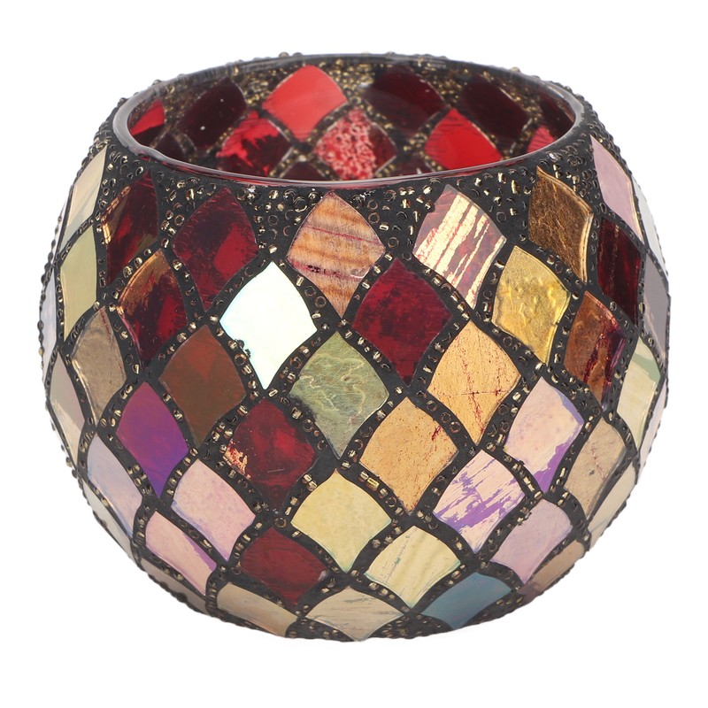 Mosaic Glass Tea Light Holder Romantic Decorative Red Handmade Cracked
