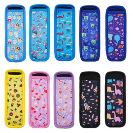 fiintrwa 10 Pieces Popsicle Holder Popsicle Bags Mermaid and Shark Ice Pop Sleeves Freezer Reusable Popsicle Sleeves… (Colorful long stripes)