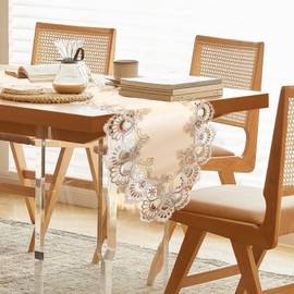 Vintage Lace Dining Table Runner, Small Macrame Coffee Table Runners 48 inches Long for Kitchen Home Christmas Party Decorations (16x48 inch, Beige)