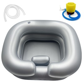 BIRDDIE Inflatable Hair Washing Shampoo Basin, Portable Hair Washing Bowl for Bedridden, Disabled, Injured, Elderly, Hair Shampoo Bowl for Dreadlocks and at Home Hair Washing Sink (Silvery)