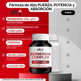 Berberina Hcl 97 1000mg Potenciada Con Piperina Y Curcuma  Glucontrol  Oby Berberine Complex 120 Capsulas  Vitaminas Mujer Y Hombre                   