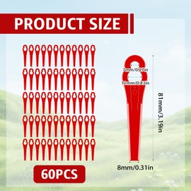 Pack of 60 grass trimmer blades, grass trimmer replacement blades, plastic replacement blades, trimmers, grass trimmers, lawn mower blade, plastic blades, accessories for cordless lawn trimmer
