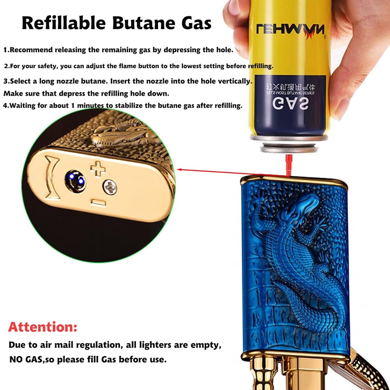 Torch Lighter, Relief Crocodile Magic Dual Flame Lighter with Adjusting