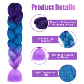 Aomig Braids Extensions, Ombre Synthetic Hair for Braiding, 24 Inch Hair Strands for Braiding Hair, Fake Hair, Braiding Hair Braiding Extensions for Hair Box Braid (Purple/Light Purple/Lake Blue)