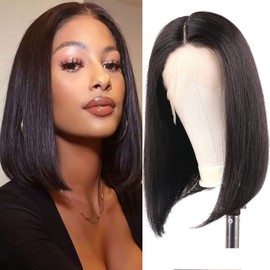 Huarisi 13x4 Lace Frontal Bob Wig Straight, 16 inch Lace Front Human Hair Wigs Pre Plucked, 8a Brasilianische Echthaar Perücke Bob ohne Kleber Natürliche Farbe