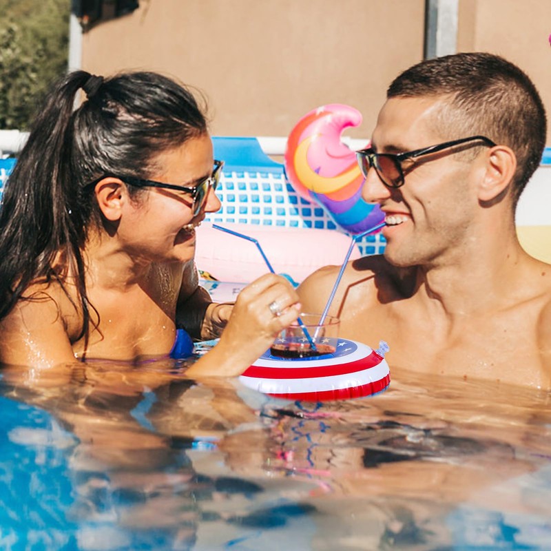 Harsever 8 PCS 4th of July Floaties for Pool,Patriotic Drink