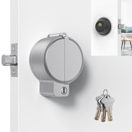 AST Round Deadbolt Lockout Device, No Drill Install, Protect Keyhole, Toddler Proof Deadbolt Cover, Safety Lock for Doors, Door Secure, Home Security Reinforcement (Matte Silver with Brass Keys)