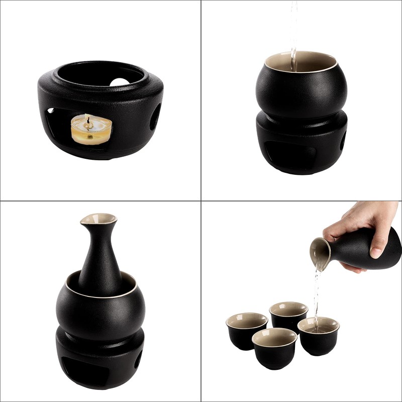 Tosnail 7 Pieces Ceramic Japanese Sake Set with Warmer, Hot