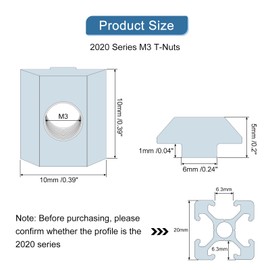 sourcing map T Nuts, 100pcs - Nickel Plated Carbon Steel T Slot Bolts, 2020 Series M3 Hammer Head Fastener, Sliding T Nuts for Aluminum Extrusion Profile (Silver)
