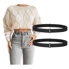 JASGOOD 2 PCS Crop Top Tuck Waist Band Adjustable Band Tucking Sweaters Shirts Elastic Stretch Belts for Women Men Change Style of Your Tops (Black+Black)