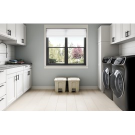 Safco Step-On Indoor Plastic Trash Can, Hands-Free Disposal, 8 Gallon, Tan