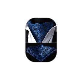 HISDERN Cravat for Men Silk Blue Paisley Cravats and Handkerchief Jacquard Wedding Ascot Tie & Pocket Square Set for Business Party