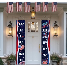 CDlionshidai Front Porch banner, Memorial day, 4th of July Celebration, American Flag, Memorial Day Celebration, Veteran, Spring Décor, Decorations Outdoor, Patriotic Porch Banner, Fourth Of July Banners For Outside, 2pc Flower Door Decoration, Hanging F
