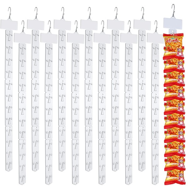 Roowest 30 Pieces Station Merchandise Strips Plastic Hanging Strips with 30 Pieces S Hooks Clips, Chip Bag Holder for Store Retail Craft Candy Potato Bags Display with Label Header, Clear
