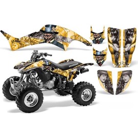 AMR Racing ATV Graphics Kit: Quad Stickers for Honda TRX 400EX (1999-2007), Featuring MadHatter Design in Yellow & Silver, Transform Your Ride with New ATV Stickers!