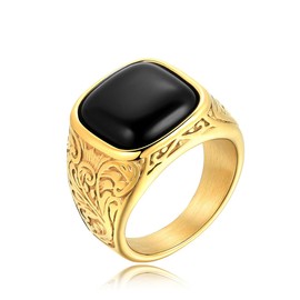 Classic Onyx Ring Black for Men Stainless Steel Antique Swirl Pattern Ring Size 9