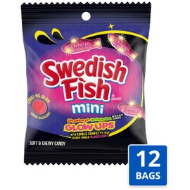 SWEDISH FISH Mini Glow Ups Strawberry-Watermelon Soft & Chewy Candy, Bulk Candy, 12-3.08 oz Bags