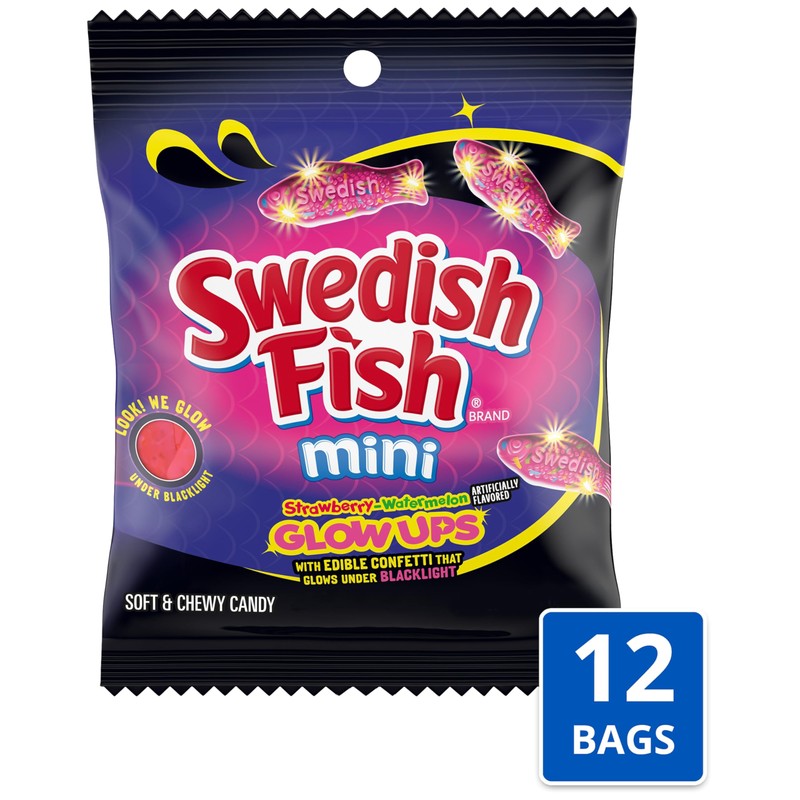 SWEDISH FISH Mini Glow Ups Strawberry-Watermelon Soft & Chewy Candy,