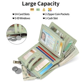 GAEKEAO Small Wallet for Women, Bifold RFID Blocking Credit Card Case Purse with Zipper Pocket