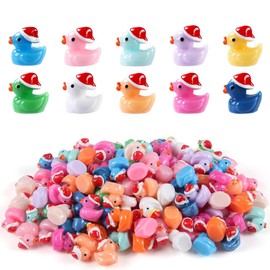 50PCS Mini Christmas Ducks, Mini Ducks Miniature, Tiny Resin Ducks Wtih Christmas Hat, Small Ducks, Figures Ornament for Micro Landscape Garden, Christmas Mini Ducks. Tiny Ducks (10 Colors)