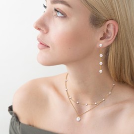 SmileBelle Pearl Set Jewelry for Women Dainty Pearl Necklace and Earring Set for Bridal with Layered Necklace Dangling Gold Pearl Earrings as Bridesmaid Jewelry Prom Wedding Birthday Gifts