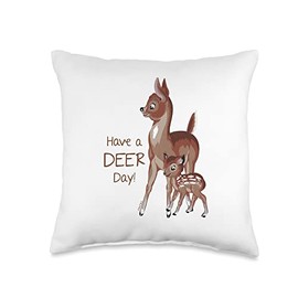 Hopscotch Goods Hand Illustrated Spotted Fawn-Have a Deer Day Throw Pillow, 16x16, Multicolor