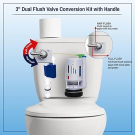 3 Inch Dual Flush Valve Complete Conversion Kit w/Handle & Overflow Water Conserver, Eliminates the Use of the Leaky Flapper & Chain, Includes 2 Flushing Options, Includes Fill Valve