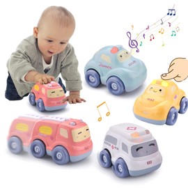 JACKEYLOVE Toddler Toys for 1 Year Old Boy Cars for Kids Pull Back Baby Toy Car, Frist Birthday Gift for 18 Months Boys Girls 4PCS with Light and Sound