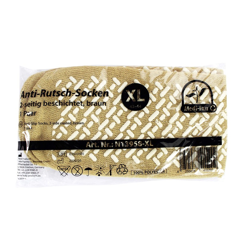 Medi-Inn+ Non-Slip Socks 100% Polyester 2-Sided Coated, Baun