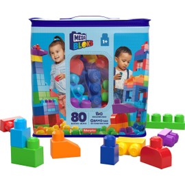 MEGA BLOKS First Builders Toddler Blocks Toys Set, Big Building Bag with 80 Pieces and Storage, Blue, Ages 1+ Years
