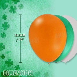 AKH® Ireland St Patrick's Day Latex Balloons | Pack of 24 | 8 x Green, 8 x White & 8 x Orange Latex Balloons | 25.5CM | St. Paddy's Day Party Irish Decorations Balloons | Tricolour Reusable