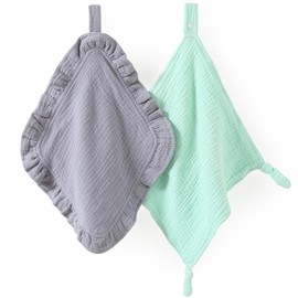 PEIPEIWU Loveys for Babies, 2 Pack Organic Cotton Muslin with Attachable Snap Closure - Loveys for Babies Newborn Baby Lovey Security Blankets for Babies Baby Blanket (Gray)