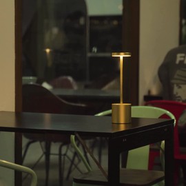 YIBEN Cordless Table Lamp, Rechargeable LED Battery 5000mAh Metal USB Portable Powered Desk Lamp, 3 Levels Brightness Light for Restaurants Outdoor (10.25in Gold)