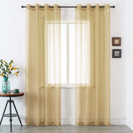 DUALIFE Tan Beige Sheer Curtain 120 Inch Length Light Brown Semi Voile Sheer Curtains Drapes for Living Room and Bedroom Window Treatments 2 Panels 52x120 Inches Long Natural Taupe