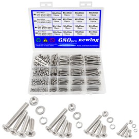 newlng 680pcs countersunk head screws with nose screw set M3 M4 M5 M6 screw and nut washers 304 stainless steel cross countersunk head screw machine screws for DIY repair fixing accessories