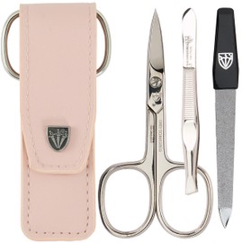 DREI SCHWERTER - 3-Piece Nail Care Set 'Venezia' | High-Quality Manicure Pedicure Set in Artificial Leather Nail Case Pink Made in Germany | Contents: Nail Scissors, Tweezers, Sapphire Nail File